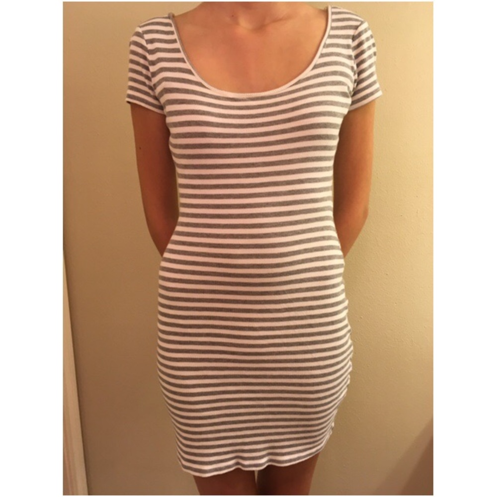 Gray and white striped casual dress.